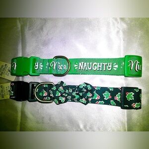 2 Merry & Bright Festive Dog Collars: Holly and Naughty/Nice designs ( XL)
